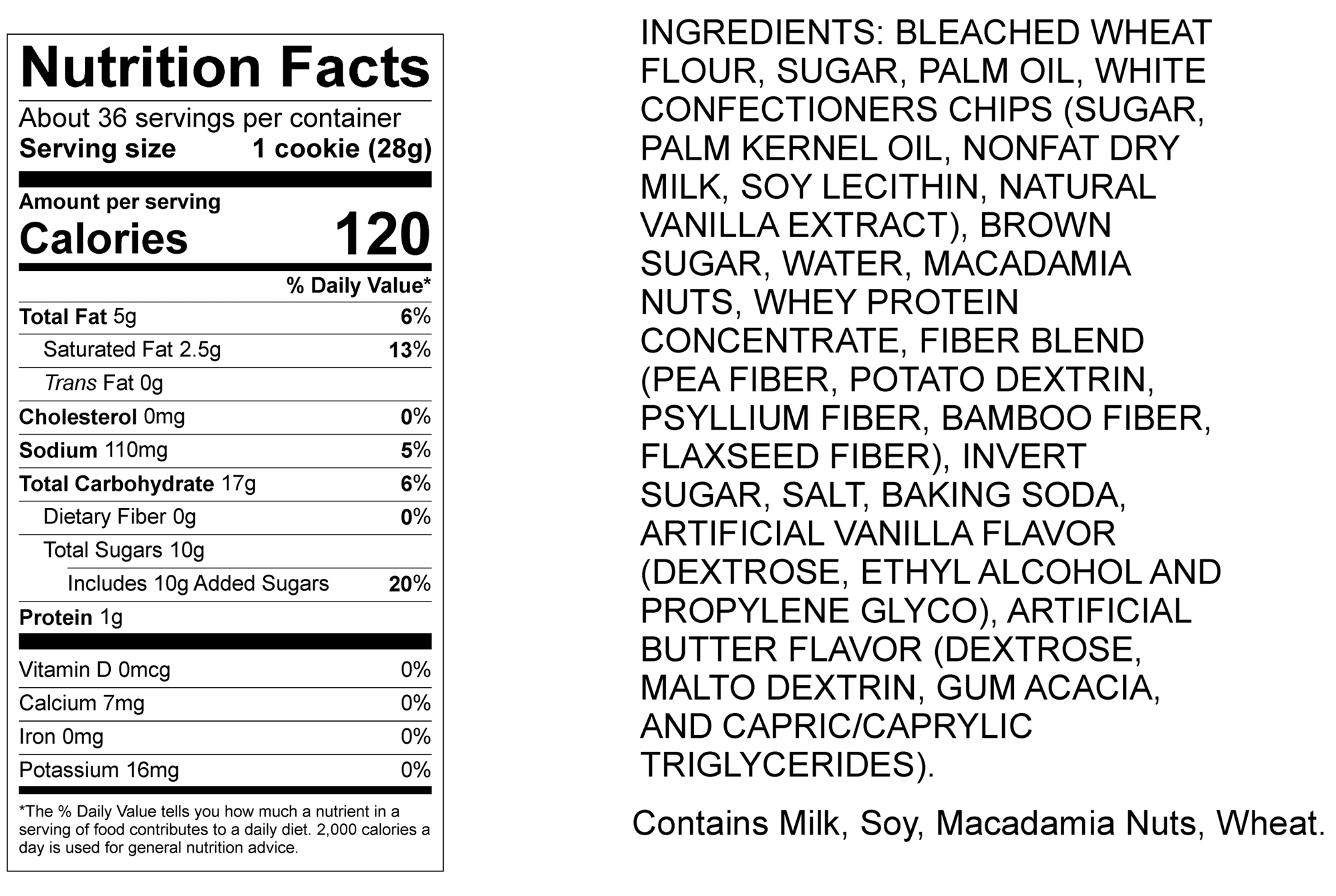 Nutritional Info White Chocolate Macadamia Nut